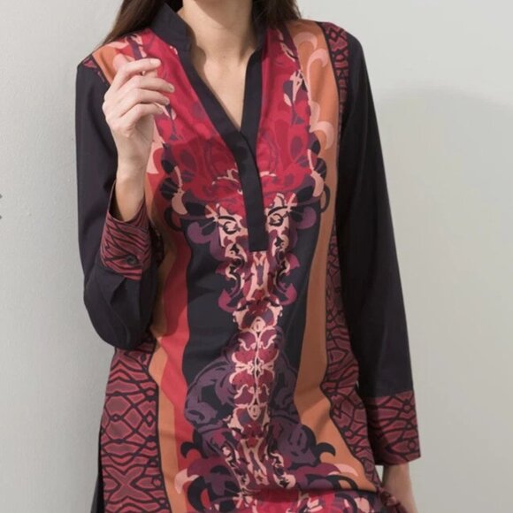 Chico's No Iron Mixed Print Art to Wear Colorful Wearable Art Tunic 4/US 20/XXL - Picture 3 of 15